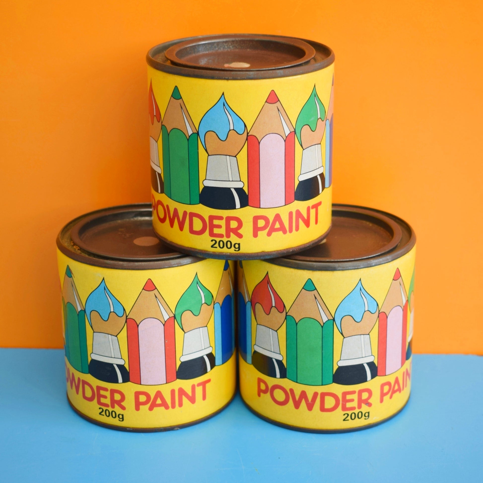 Vintage 1980s Powder Paint Metal Tins / Storage Tins - Rainbows by Pineapple Retro