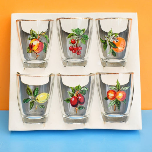 Vintage 1960s Set of Shot Glasses & Tray - Fruity - Boxed
