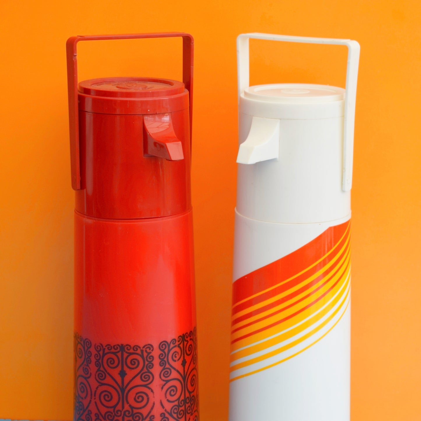 Vintage 1980s Air Pump Flasks - Orange / Red