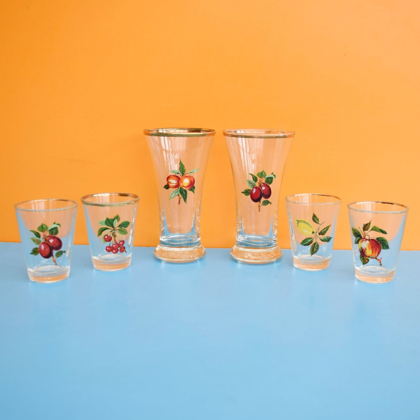 Vintage 1960s Group of Shot / Drinking Glasses - Fruity