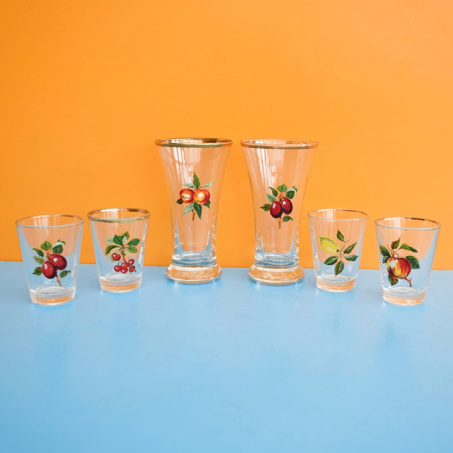 Vintage 1960s Group of Shot / Drinking Glasses - Fruity