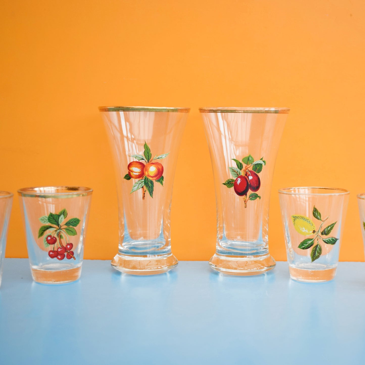 Vintage 1960s Group of Shot / Drinking Glasses - Fruity