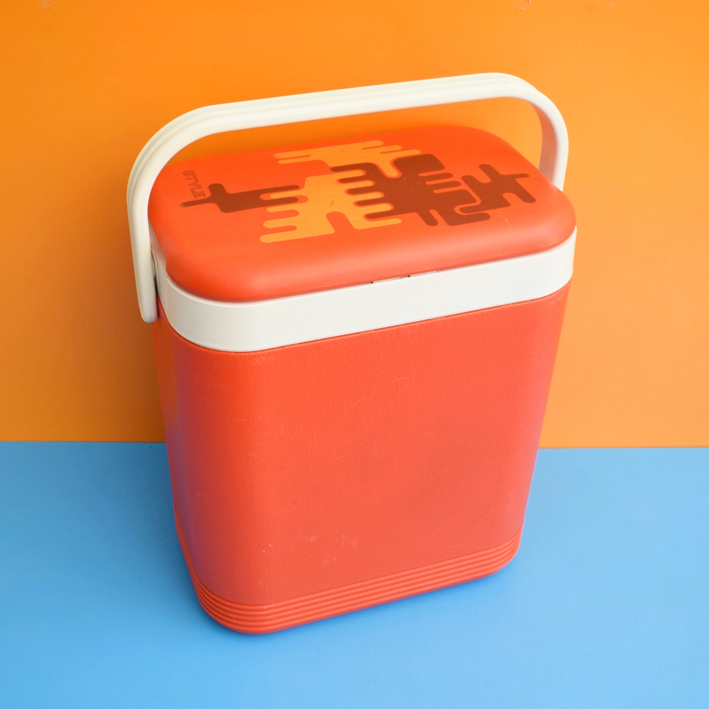 Vintage 1960s Hard Cool box - Orange, Yellow & Brown.