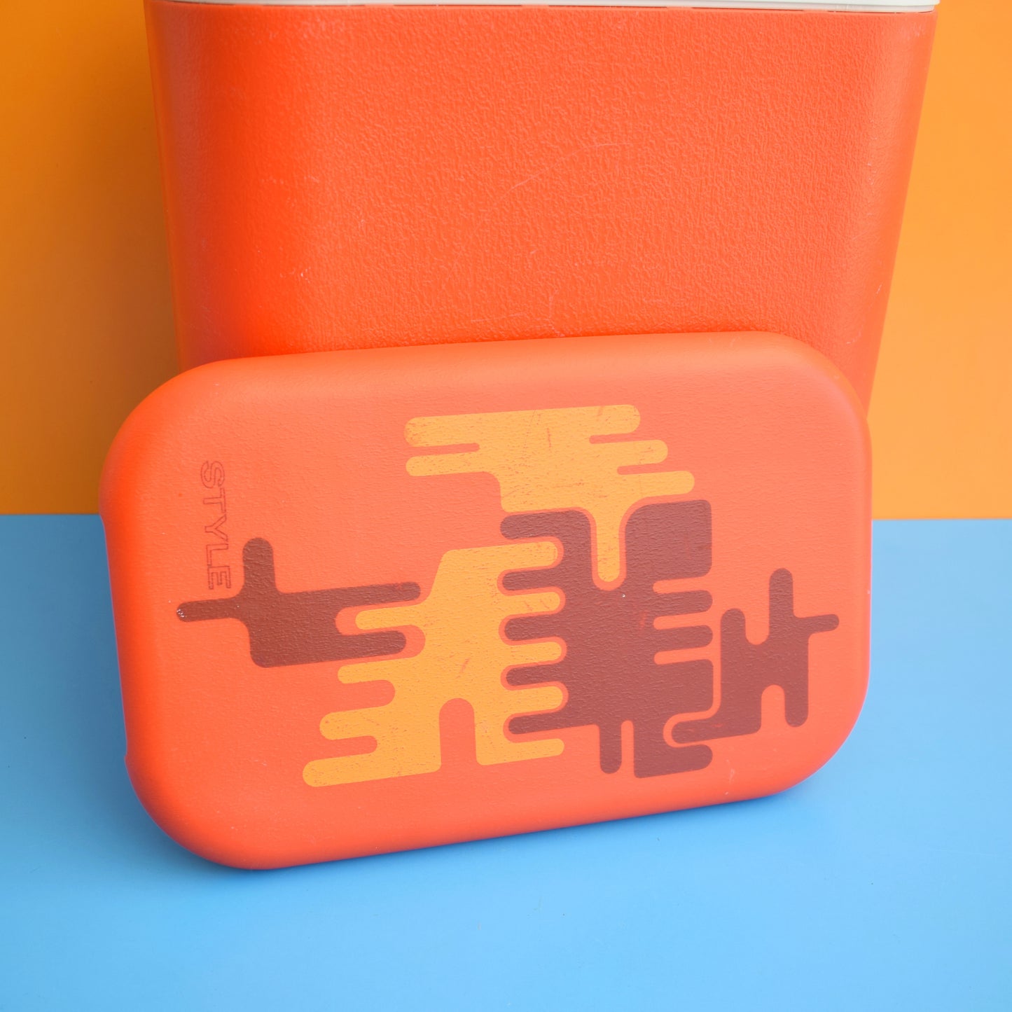 Vintage 1960s Hard Cool box - Orange, Yellow & Brown.