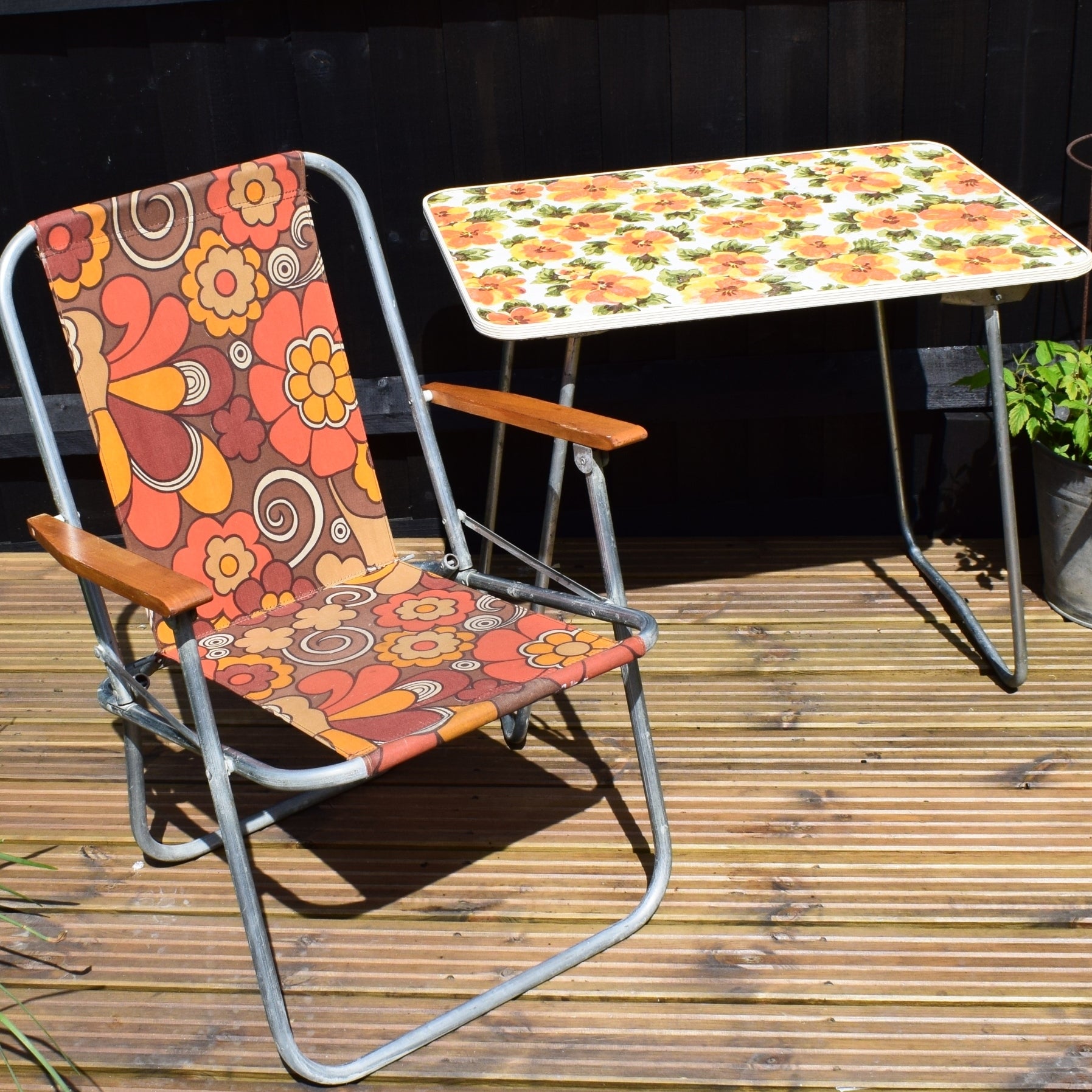 Vintage 1960s Folding, Flower Power Table - Orange by Vintage