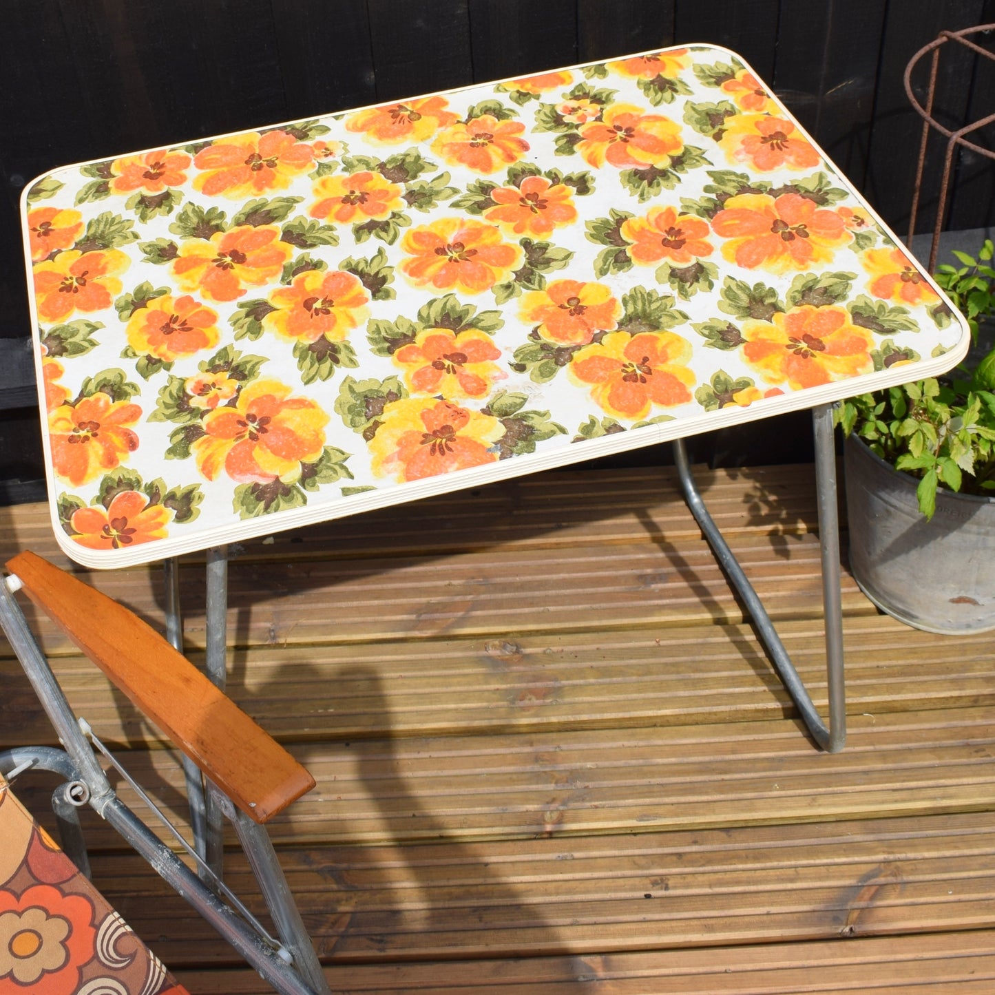Vintage 1960s Folding, Flower Power Table - Orange by Vintage