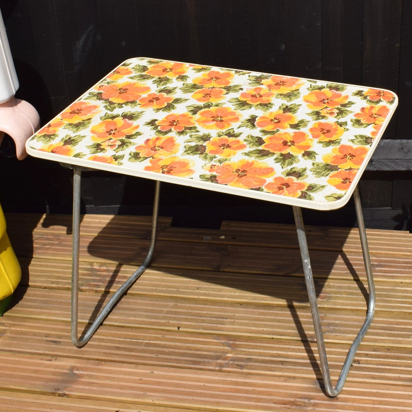 Vintage 1960s Folding, Flower Power Table - Orange by Vintage