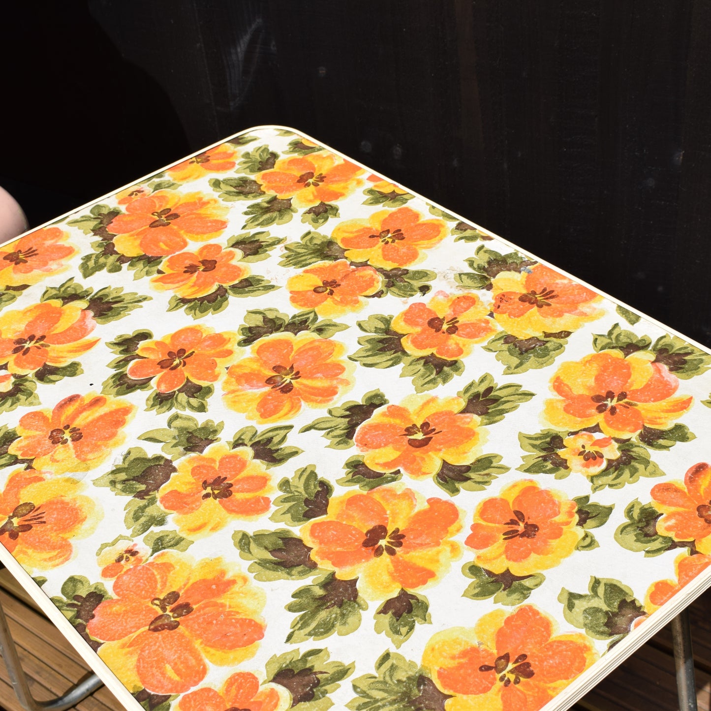 Vintage 1960s Folding, Flower Power Table - Orange by Vintage