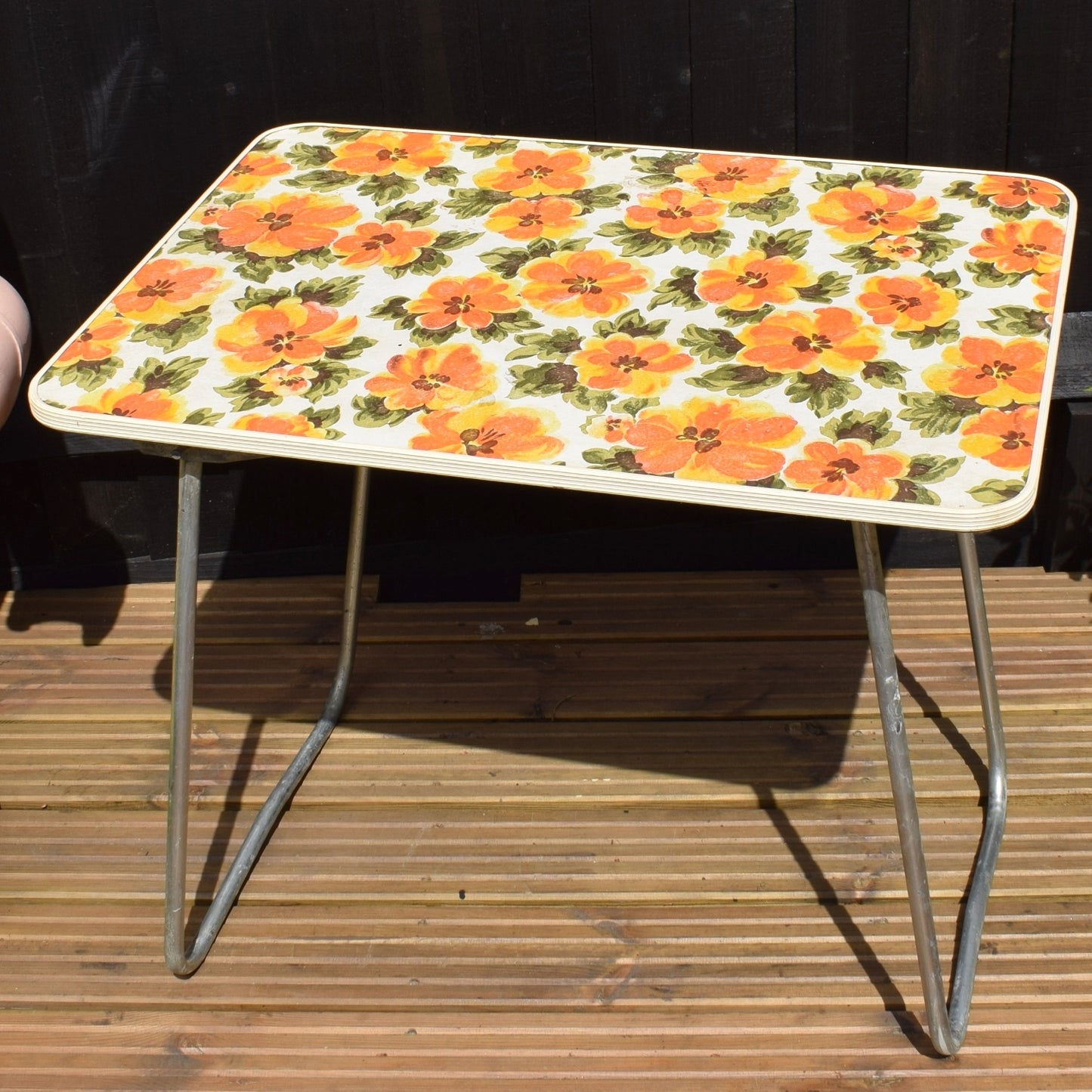 Vintage 1960s Folding, Flower Power Table - Orange by Vintage