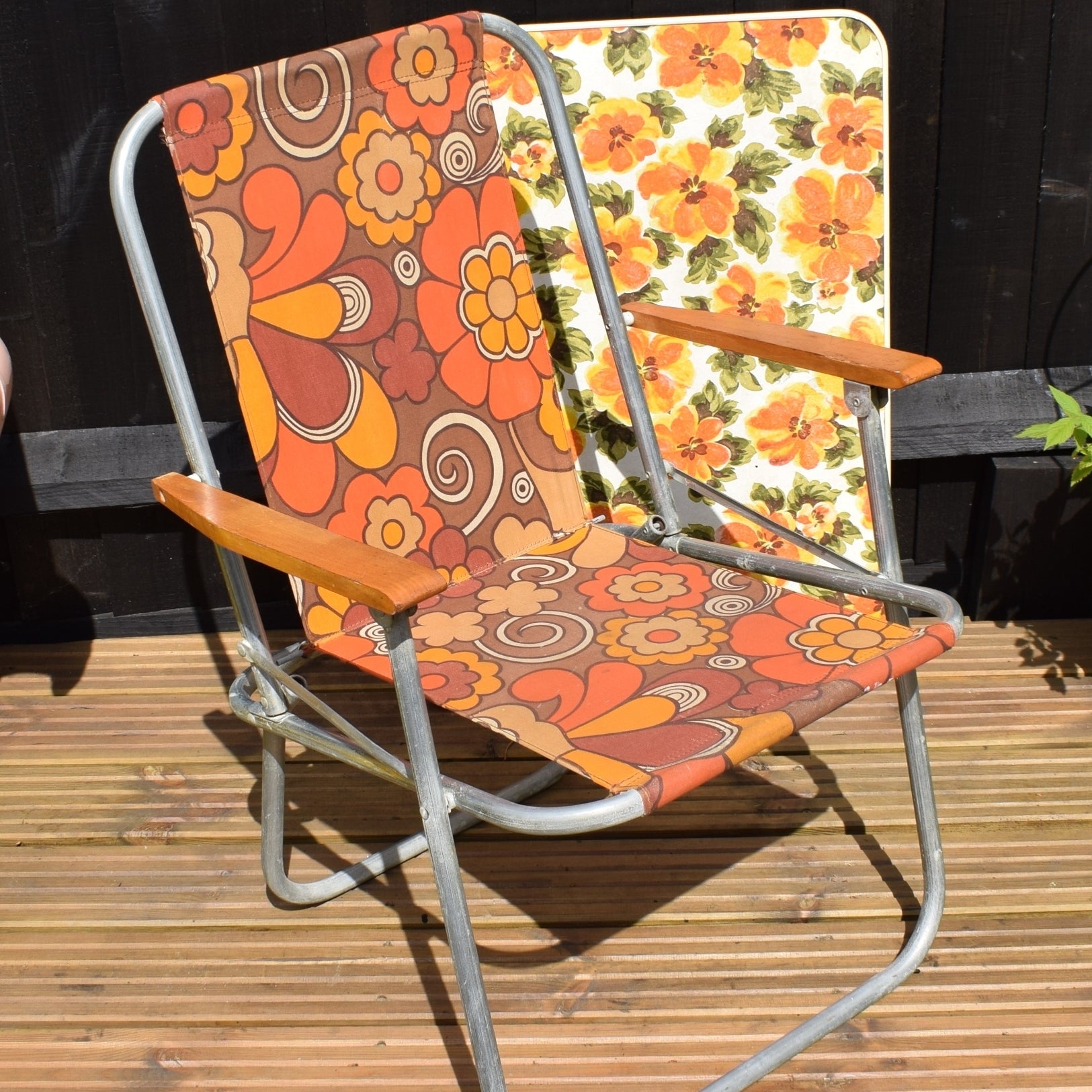 Vintage 1960s Folding, Flower Power Table - Orange by Vintage