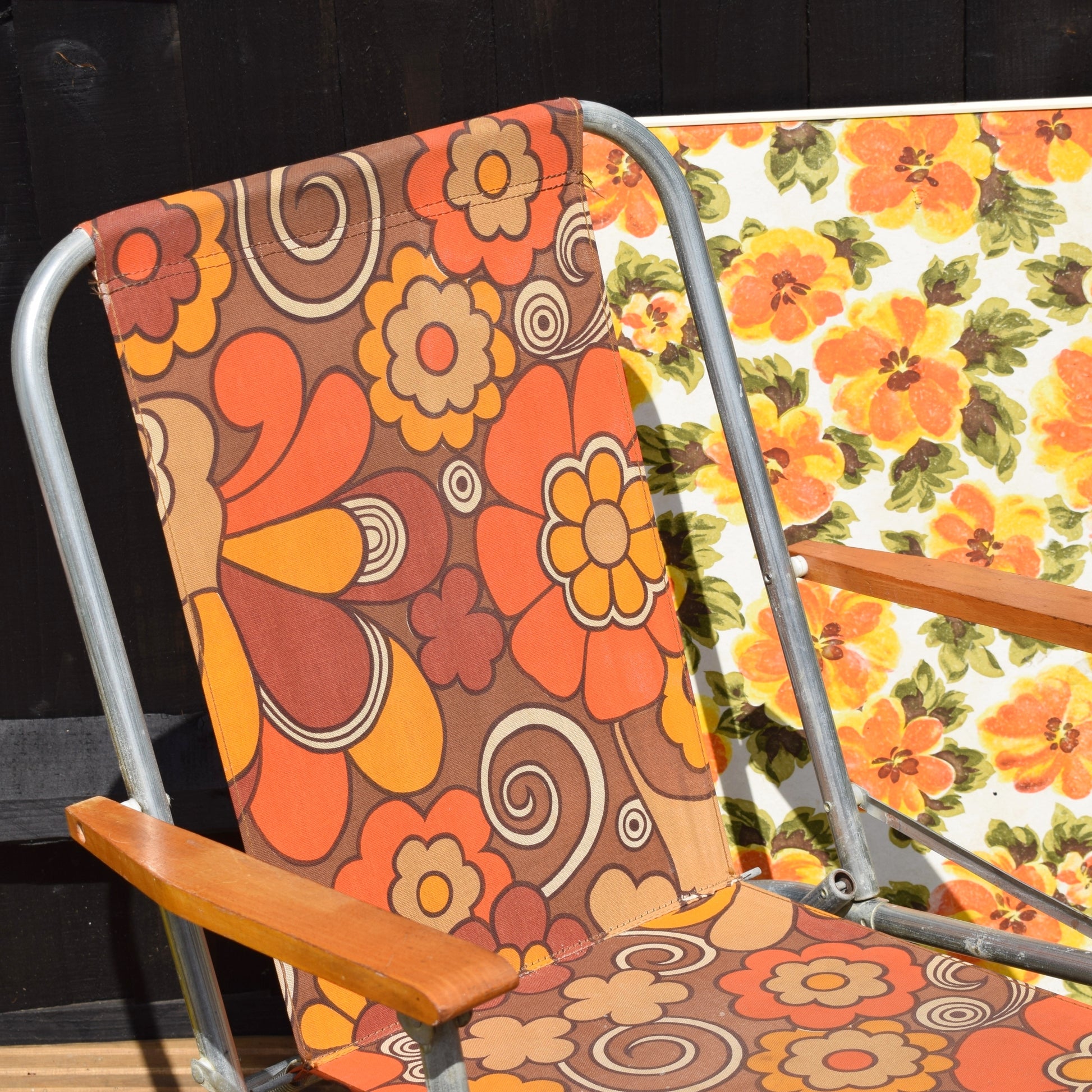Vintage 1960s Folding, Flower Power Table - Orange by Vintage