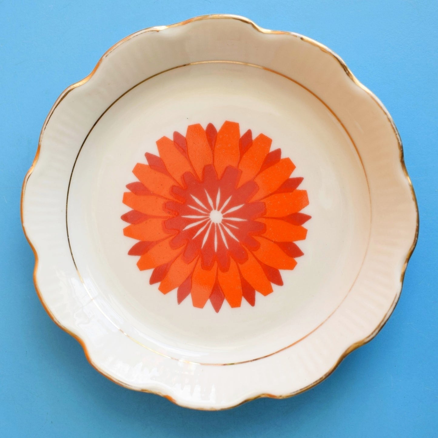 Vintage 1970s Flower Power Pin Dish - Orange - Chodziez Poland by Pineapple Retro