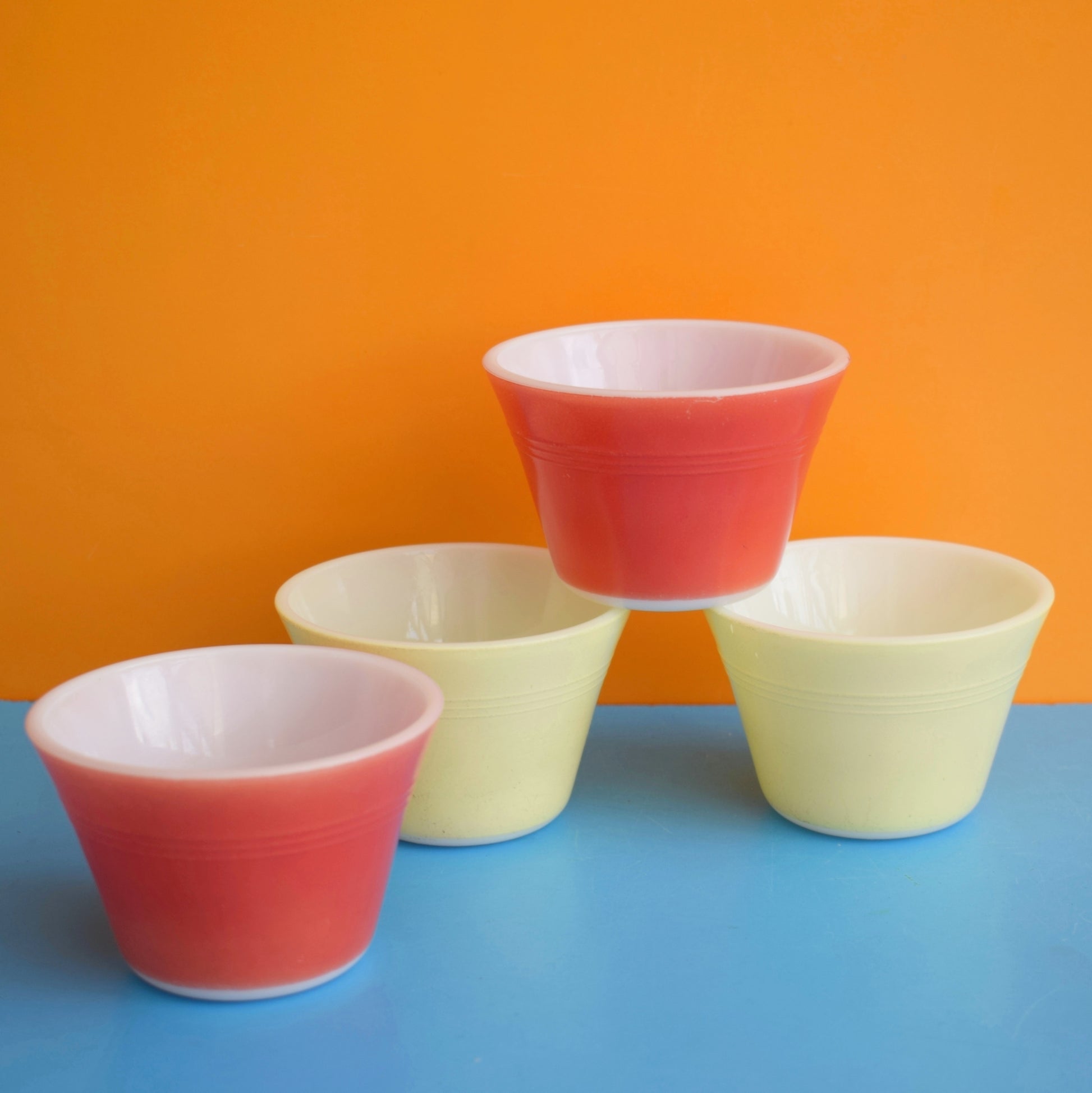 Vintage Pyrex Custard Cups - Lemon & Pale Pink by Vintage