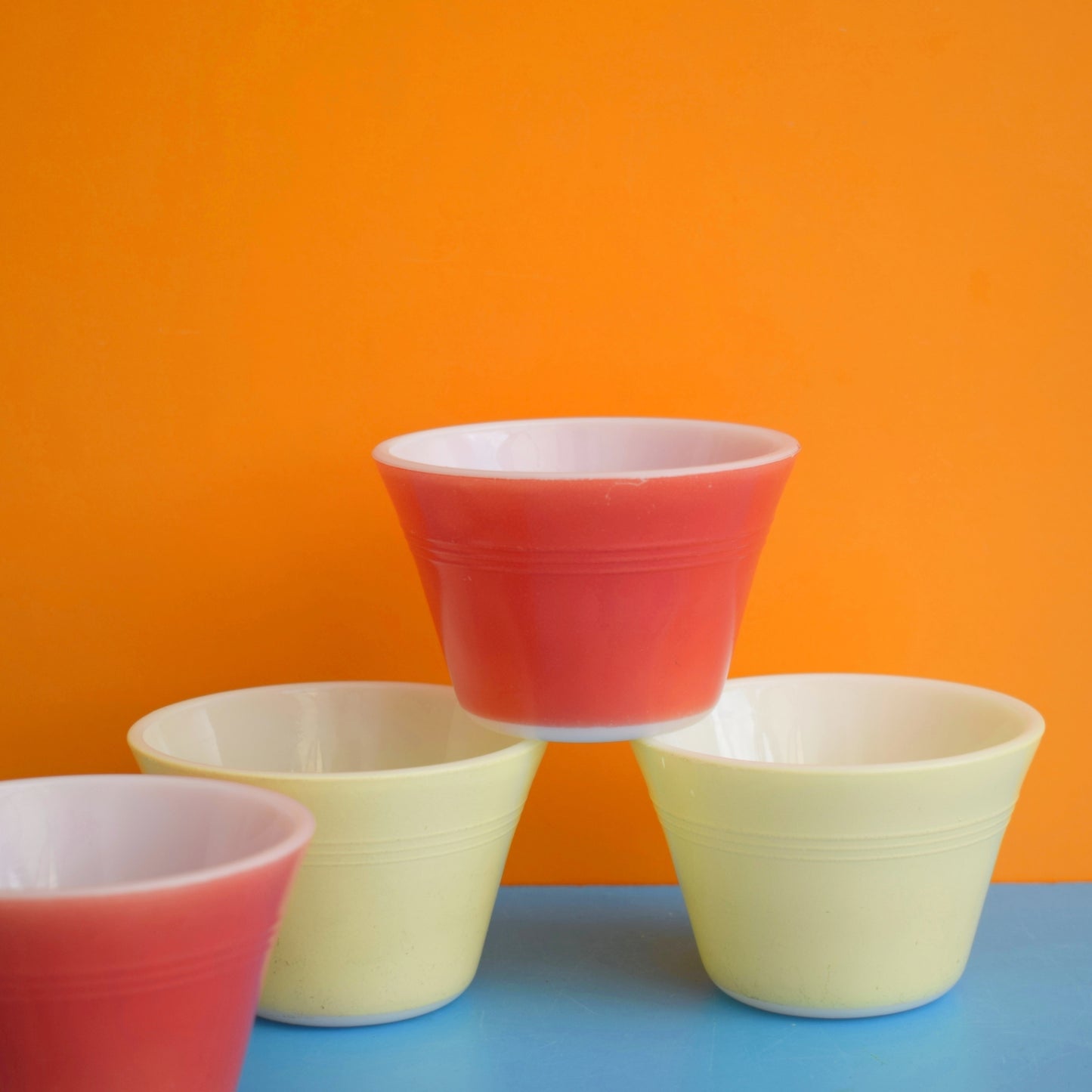 Vintage Pyrex Custard Cups - Lemon & Pale Pink by Vintage