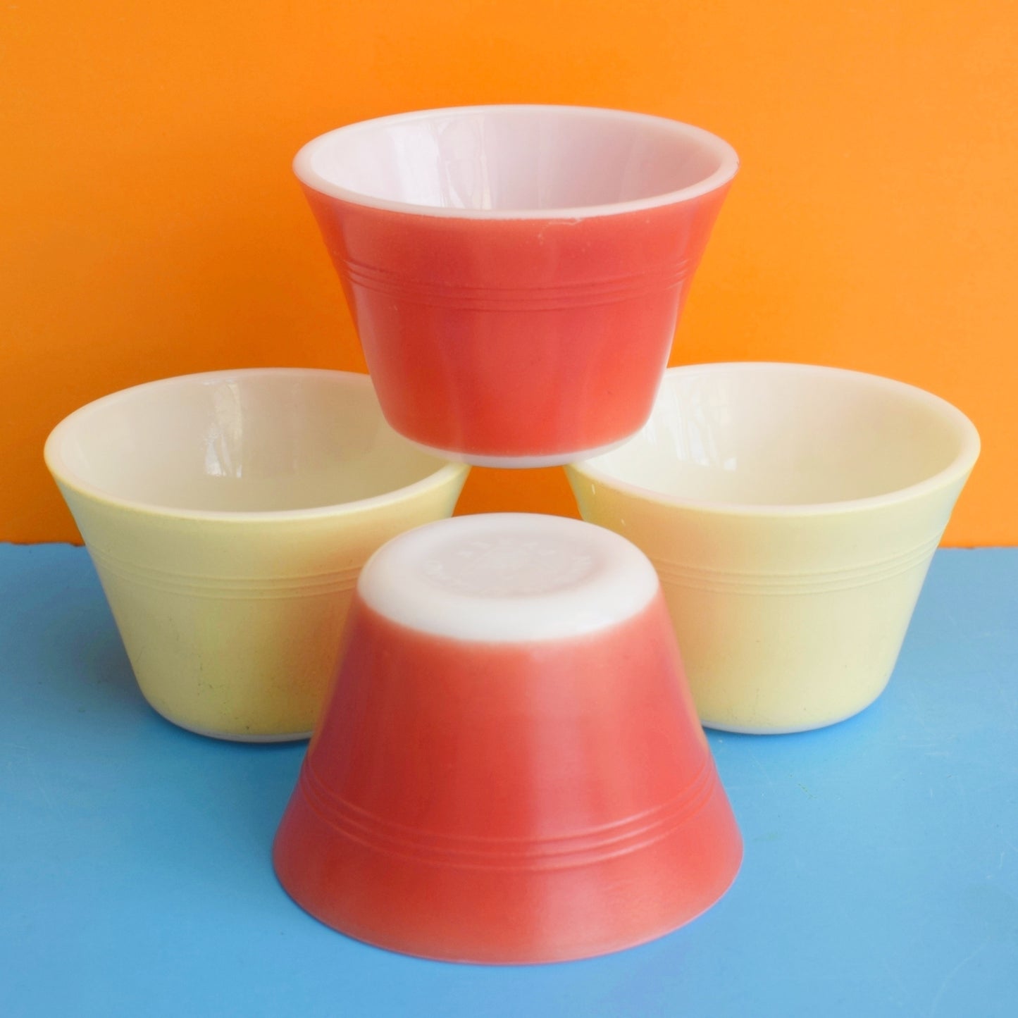 Vintage Pyrex Custard Cups - Lemon & Pale Pink by Vintage