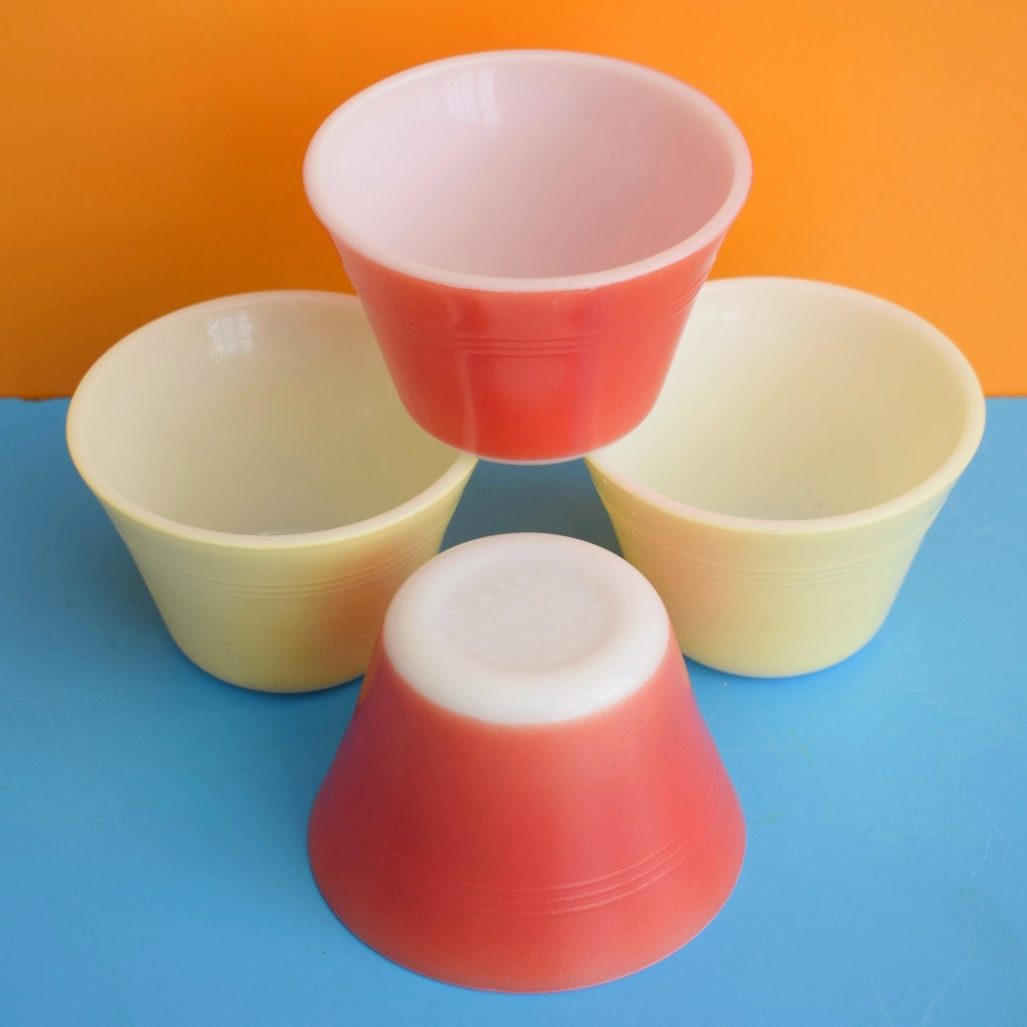 Vintage Pyrex Custard Cups - Lemon & Pale Pink by Vintage