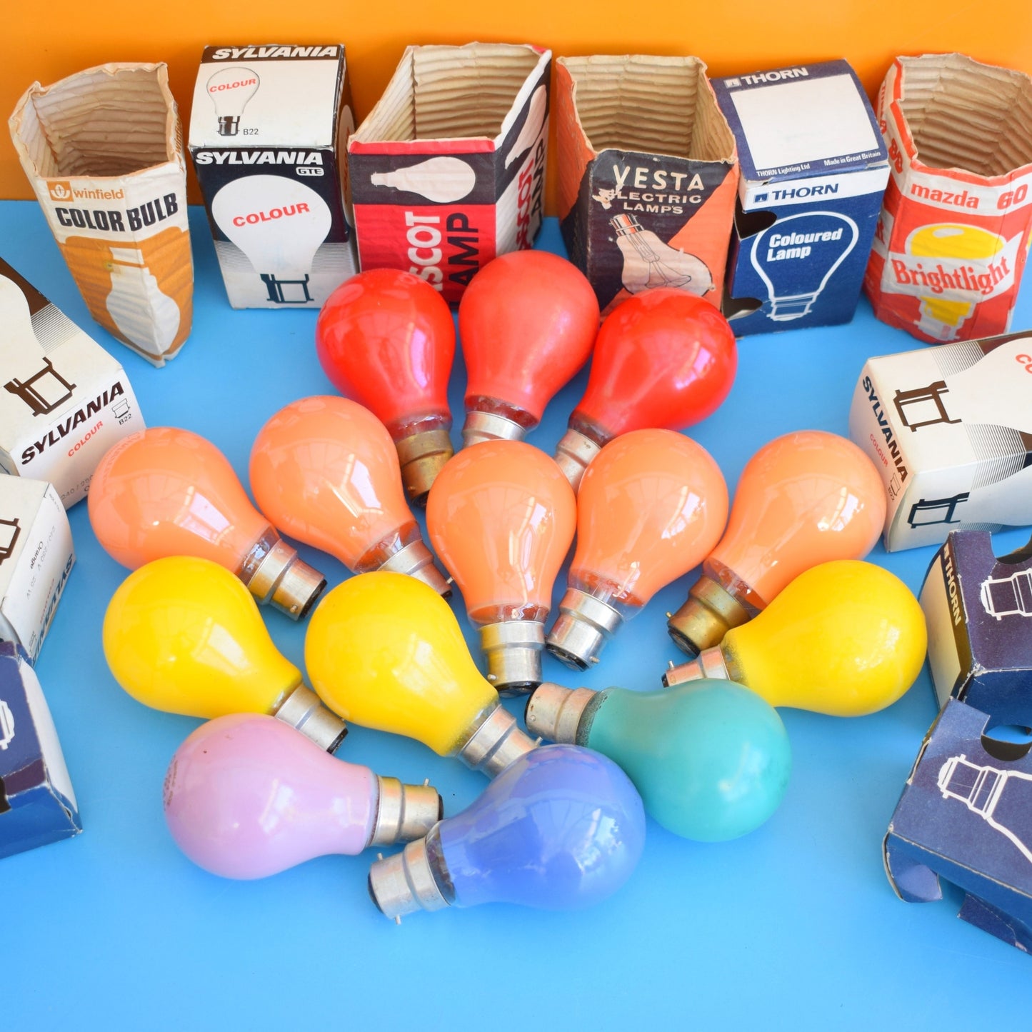 Vintage 1970s Classic Rainbow Bayonet Light Bulbs - All Tested x14