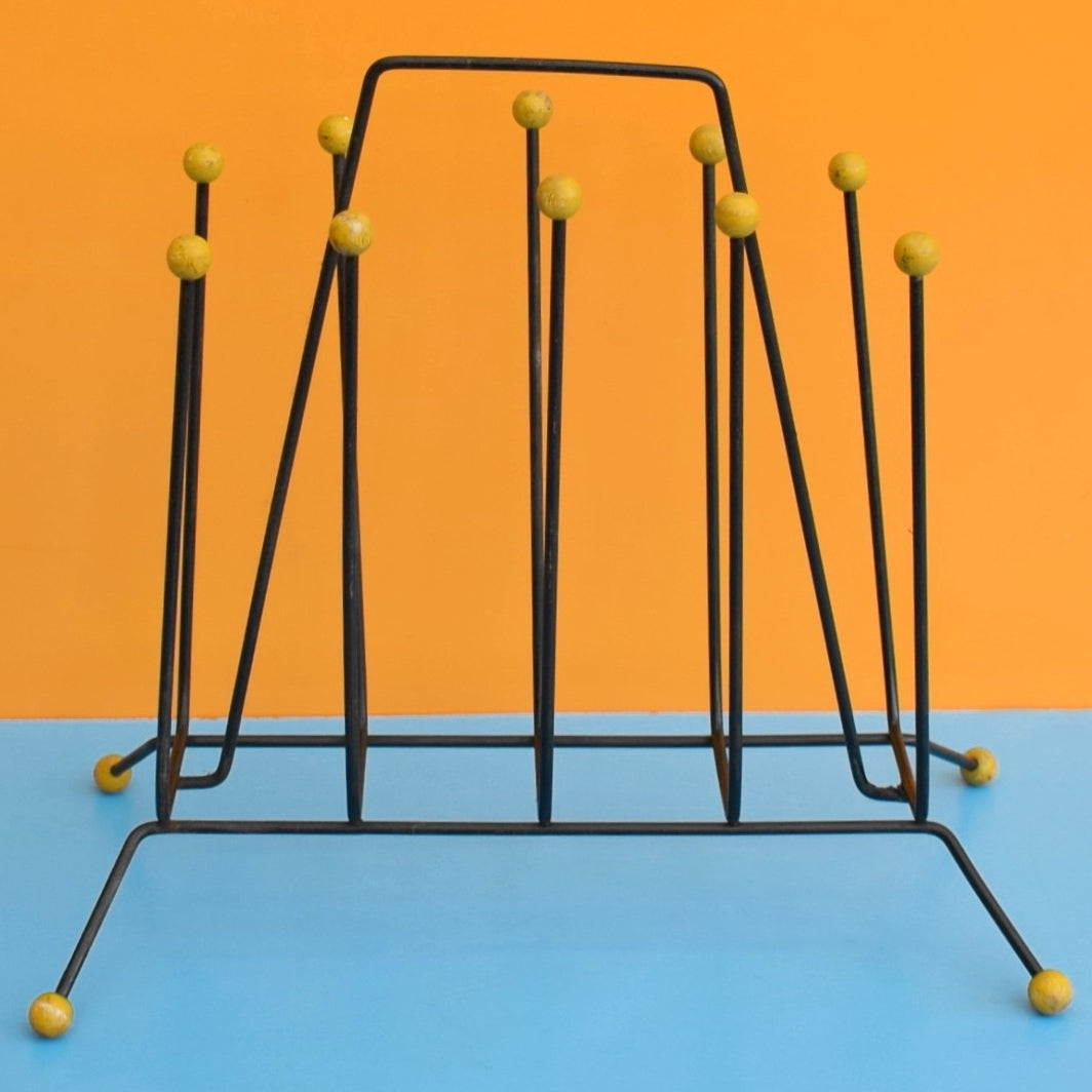 Vintage 1950s Atomic Ball Magazine Rack - Yellow & Black