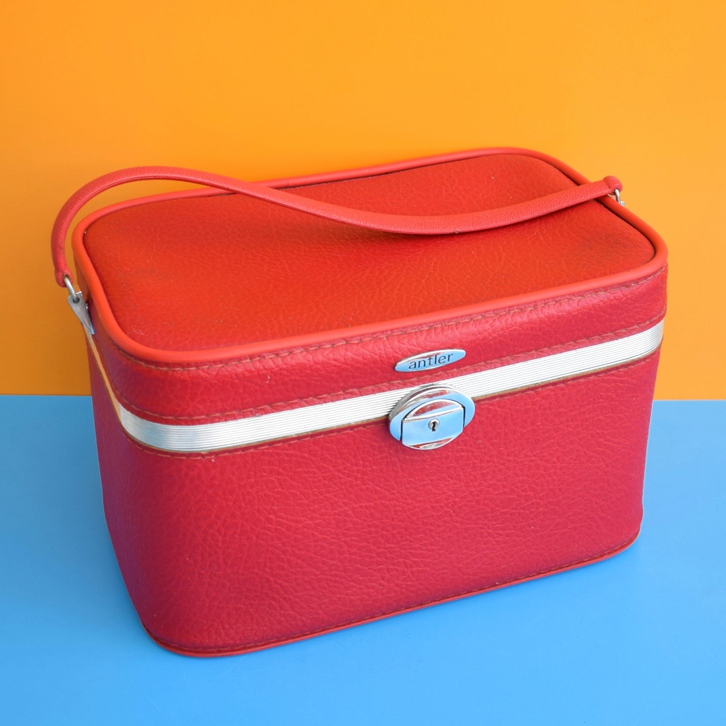 Vintage 1960s Vinyl Vanity Case & Bottles - Antler - Red