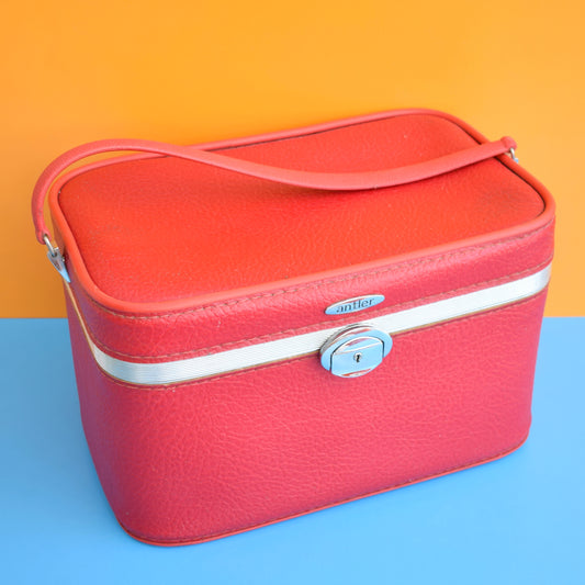 Vintage 1960s Vinyl Vanity Case & Bottles - Antler - Red by Vintage