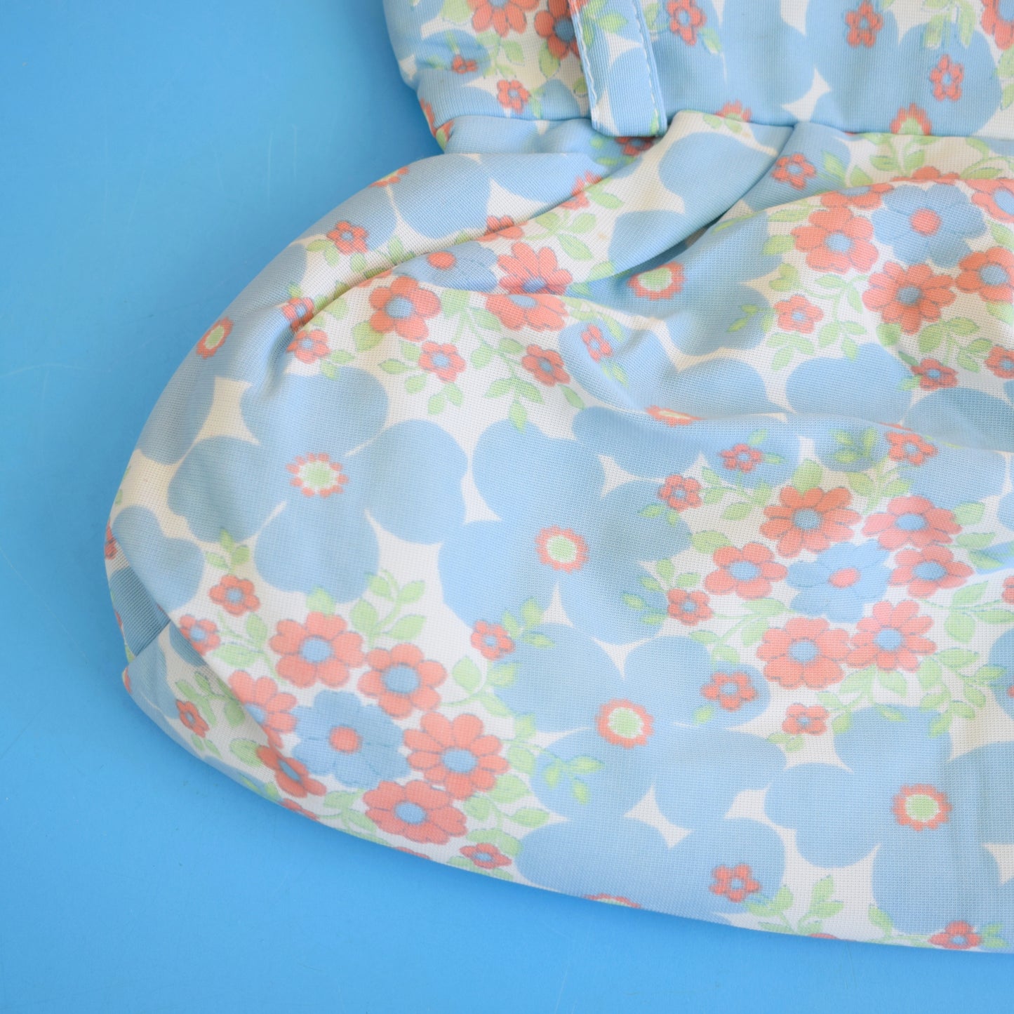 Vintage 1960s Wash Bag / Handbag - Blue & Peach Flower Power
