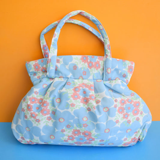 Vintage 1960s Wash Bag / Handbag - Blue & Peach Flower Power