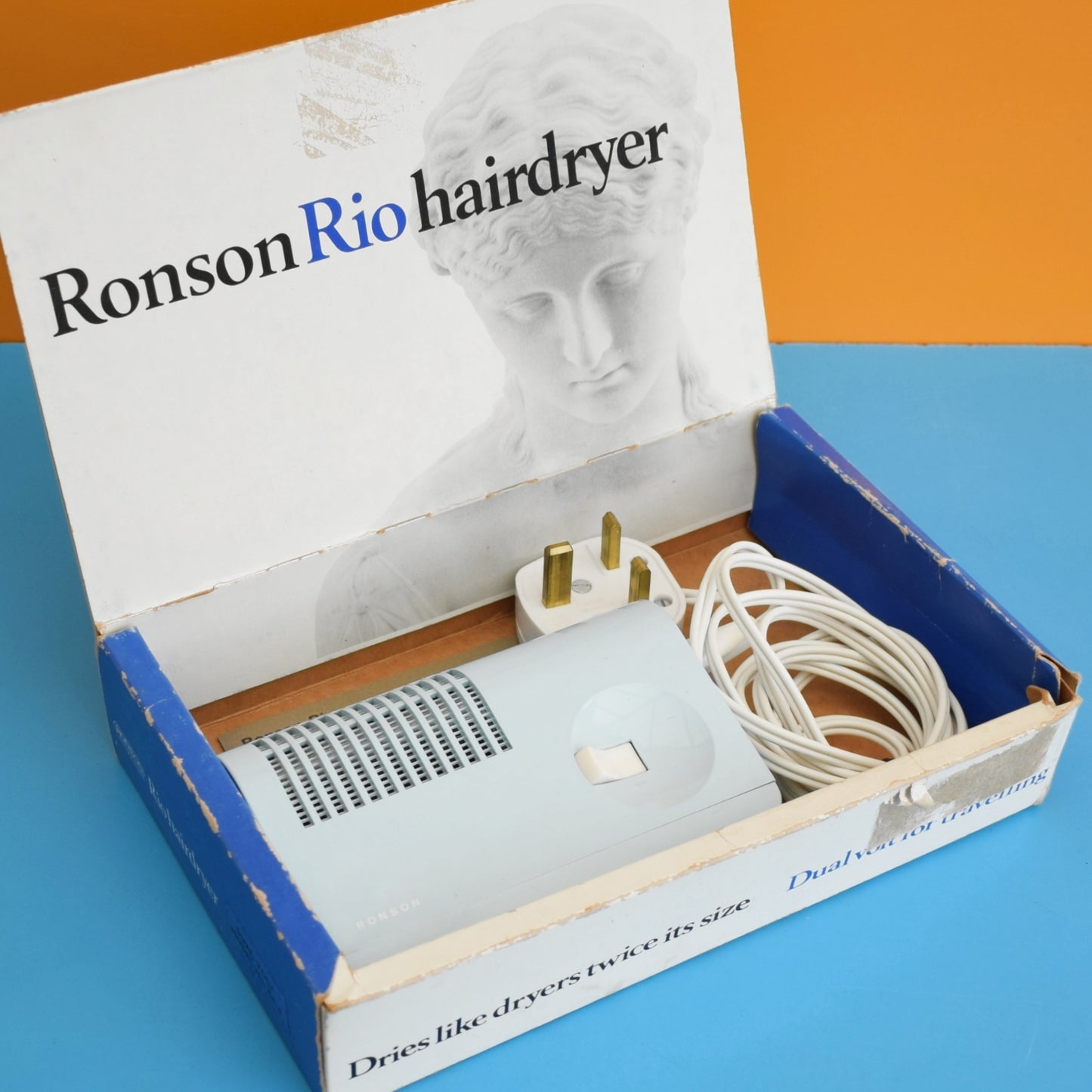 Vintage 1970s Ronson Hair Dryer - Rio- Pale Blue- Boxed
