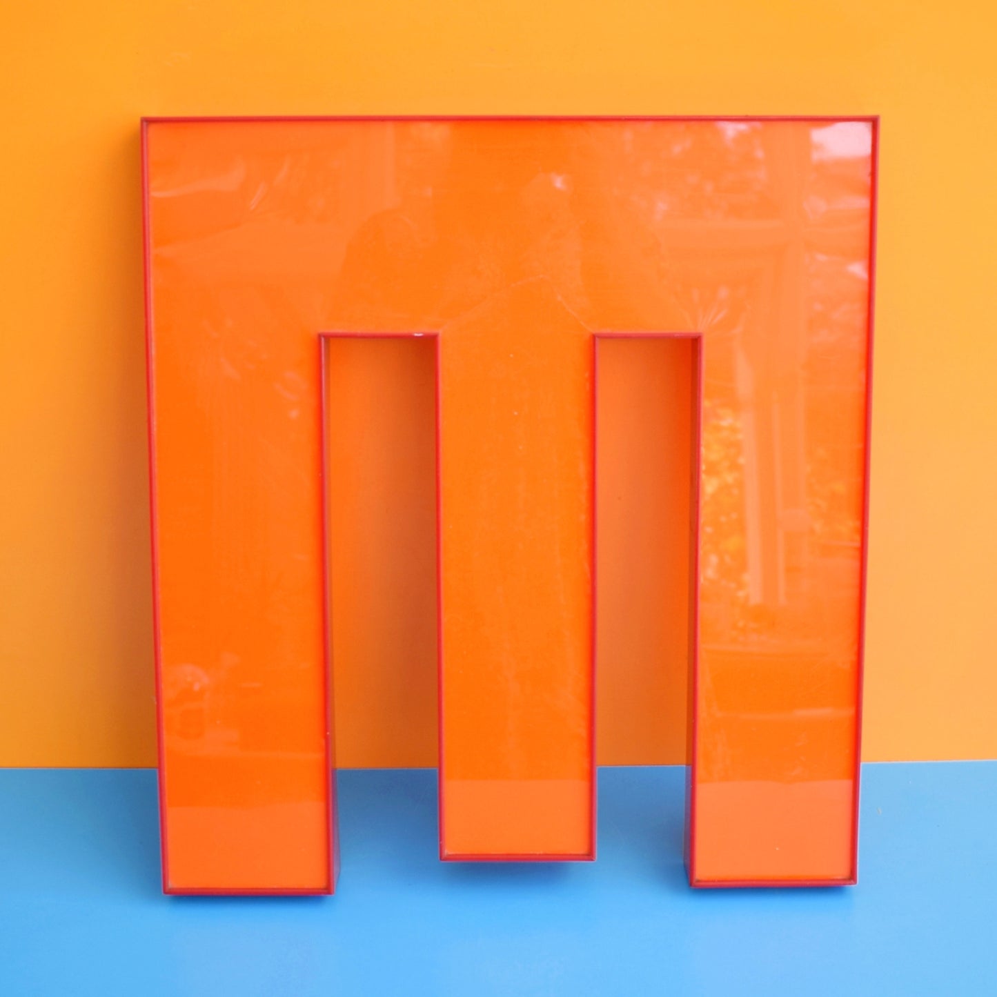 Vintage Letter M or E Large Acrylic / Perspex - Orange & Red