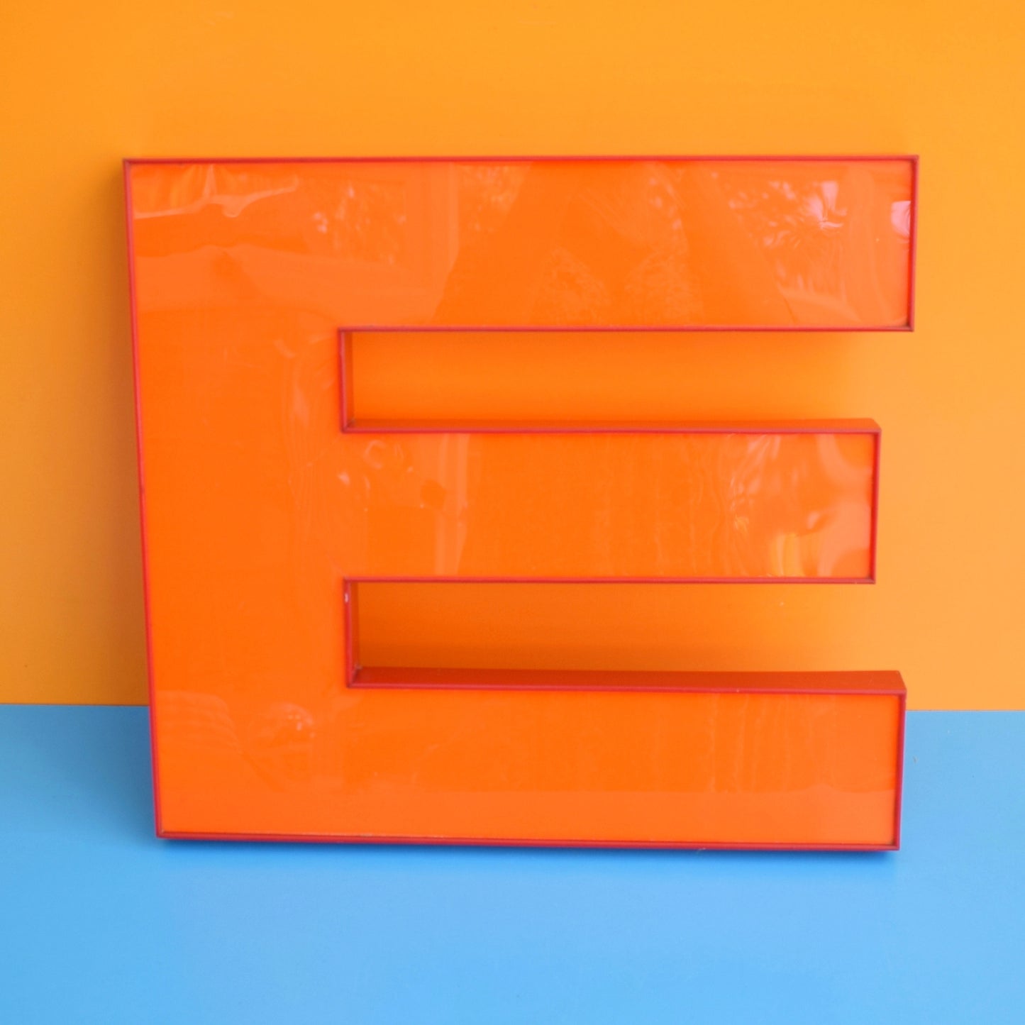 Vintage Letter M or E Large Acrylic / Perspex - Orange & Red
