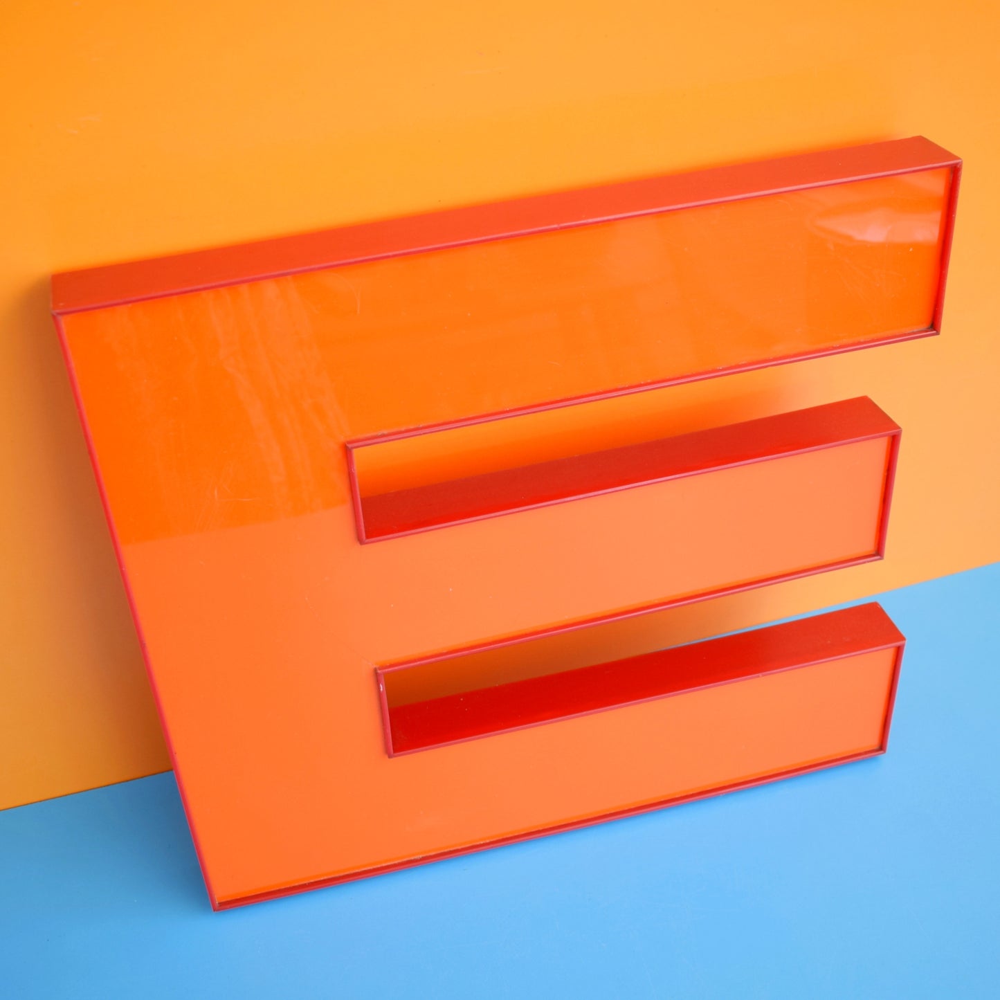 Vintage Letter M or E Large Acrylic / Perspex - Orange & Red