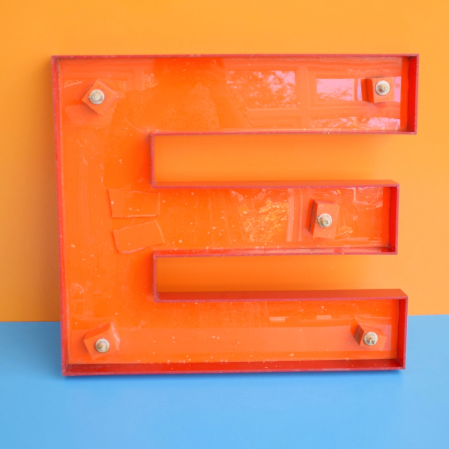 Vintage Letter M or E Large Acrylic / Perspex - Orange & Red
