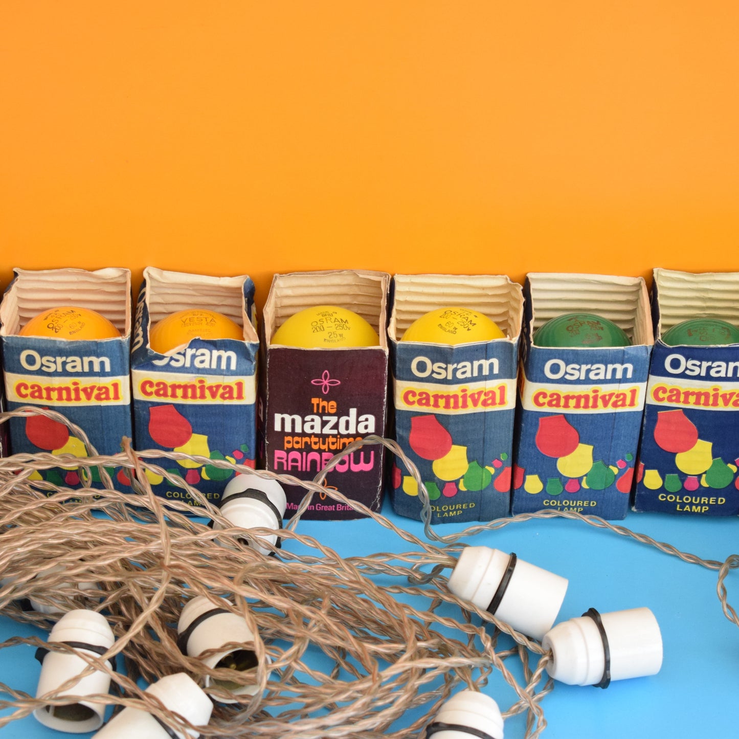 Vintage 1970s String Of Indoor Rainbow Lights / Spare Bulbs