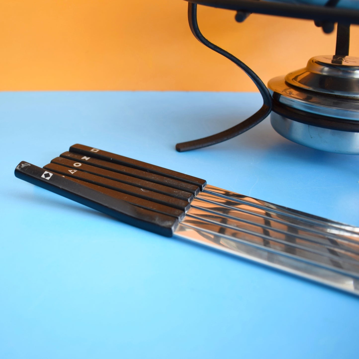 Vintage 1960s Fondue Set Teak / Stainless Steel - Danish / Swiss