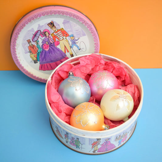 Vintage 1970s Glass Christmas Baubles In Quality Street Tin by Pineapple Retro