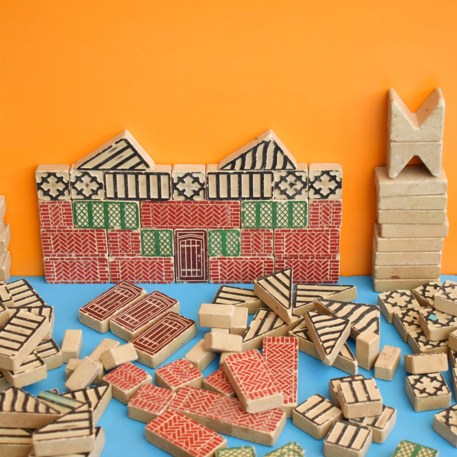 Vintage 1950s Lotts Toy House Building Blocks - Stone by Vintage