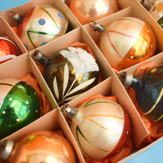 Vintage 1960s Glass Christmas Baubles - Mixed x12 - Autumnal Colours by Pineapple Retro