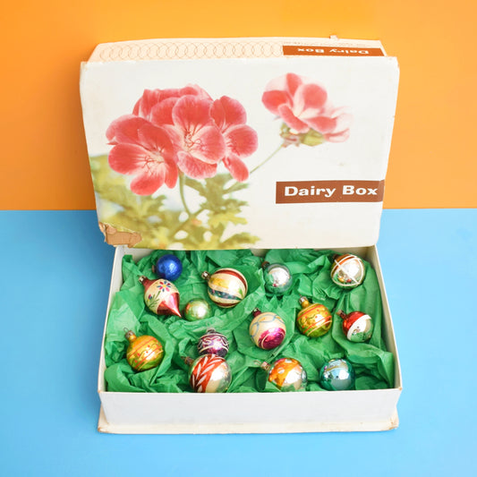 Vintage 1960s Glass Christmas Baubles - Small x14 - Chocolate Box by Pineapple Retro