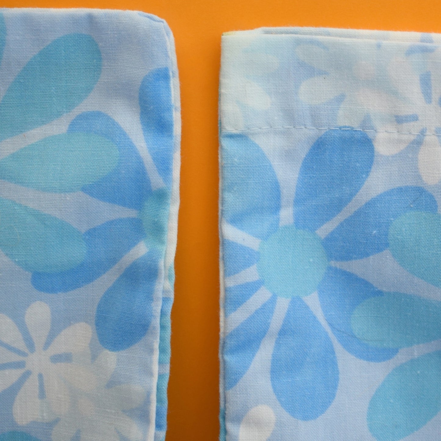 Vintage 1960s Sheet/ Pillowcases  - Flower Power - Blue Green