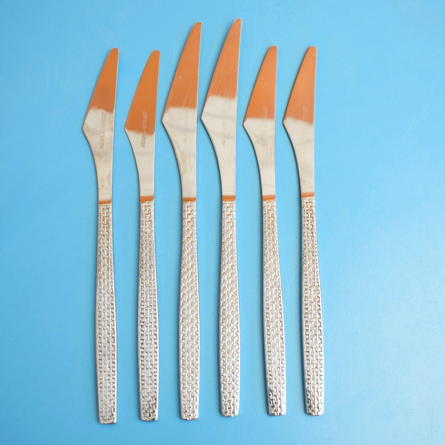 Vintage 1960s John Mason Knives - Sheffield - Woven Textured Handles