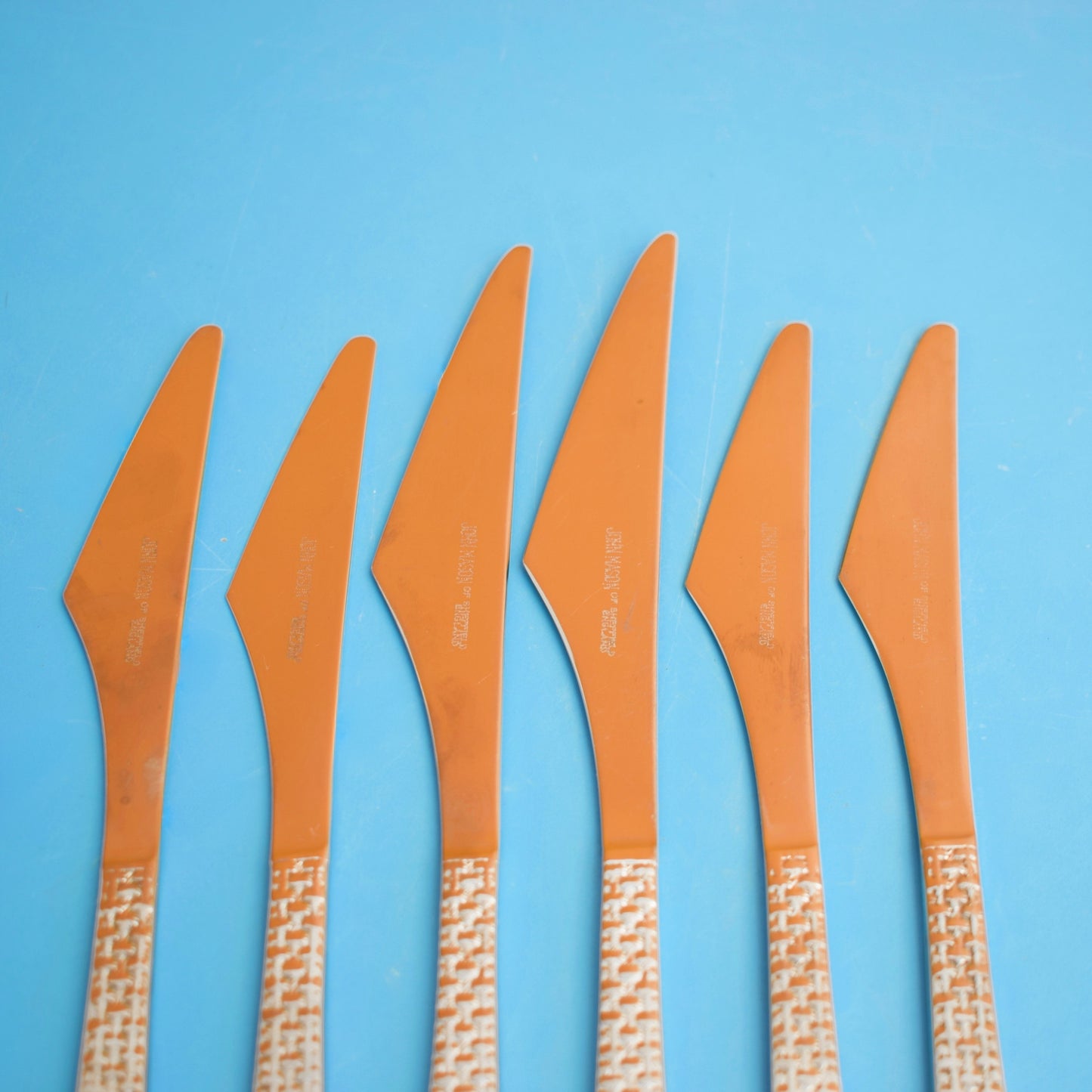 Vintage 1960s John Mason Knives - Sheffield - Woven Textured Handles