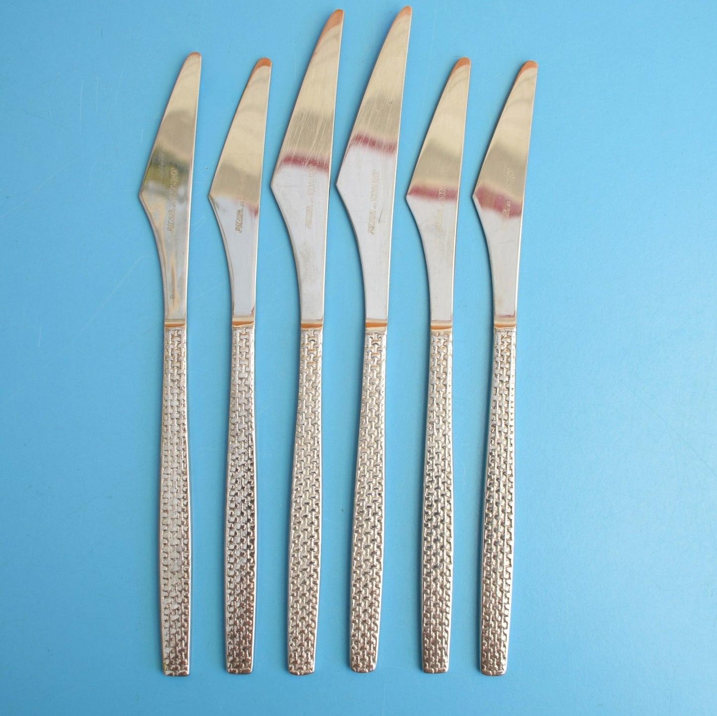 Vintage 1960s John Mason Knives - Sheffield - Woven Textured Handles