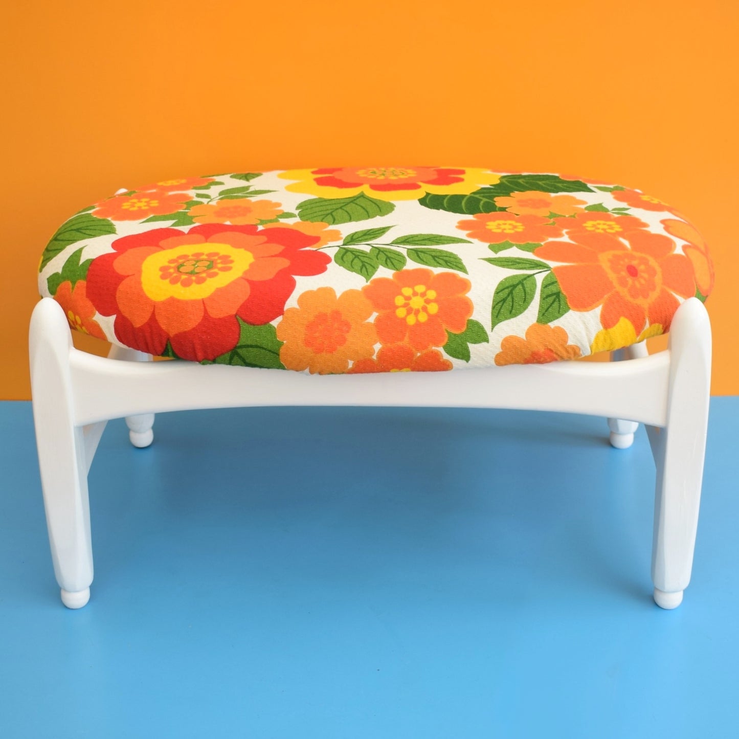 Vintage 1960s Oval Footstool - Elliots Of Newbury - French Fabric
