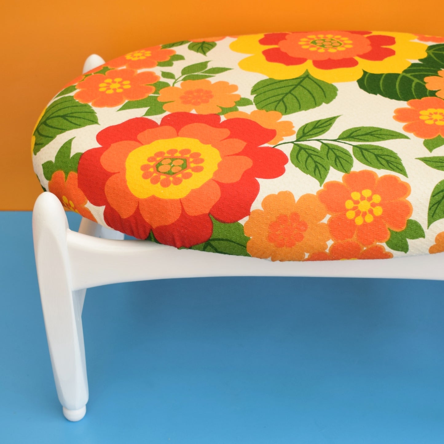 Vintage 1960s Oval Footstool - Elliots Of Newbury - French Fabric