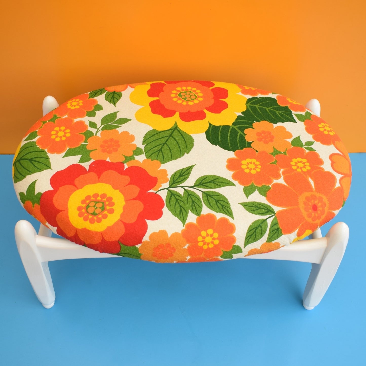 Vintage 1960s Oval Footstool - Elliots Of Newbury - French Fabric