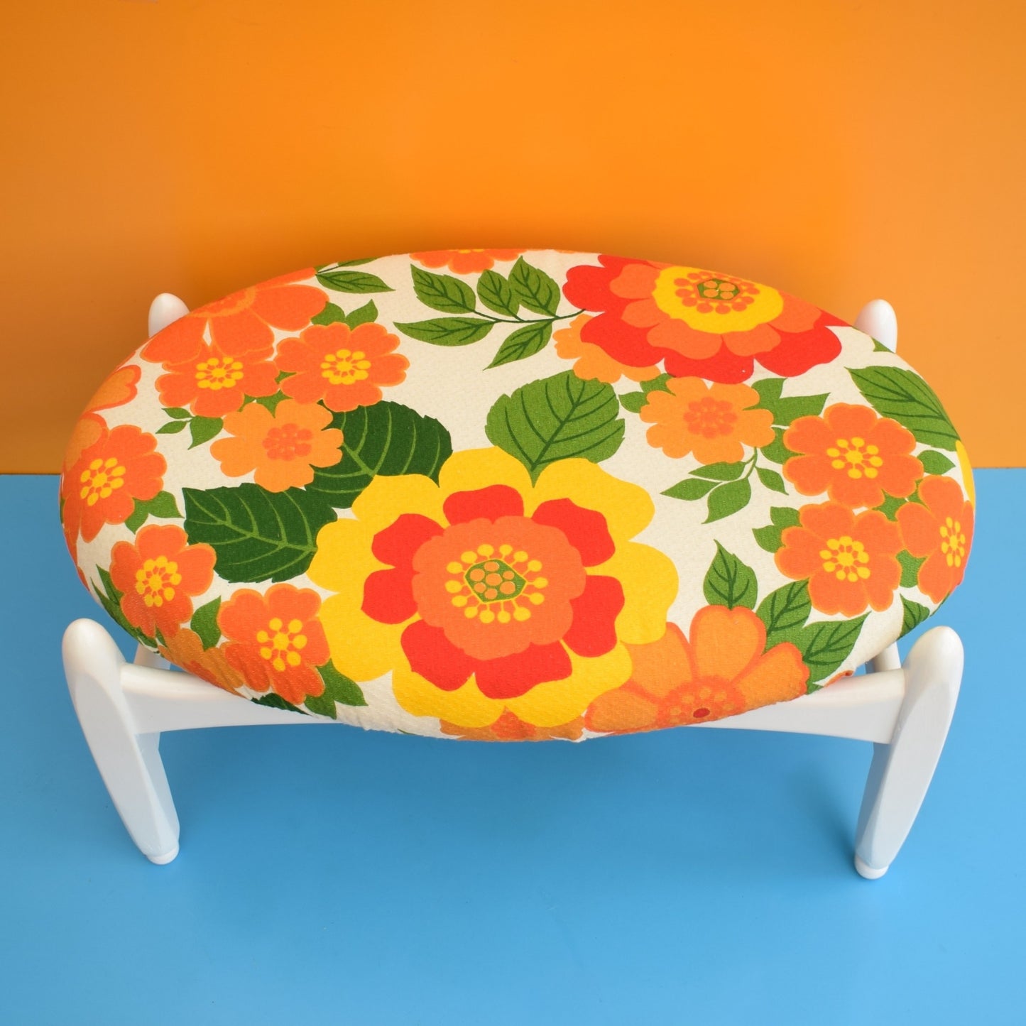 Vintage 1960s Oval Footstool - Elliots Of Newbury - French Fabric