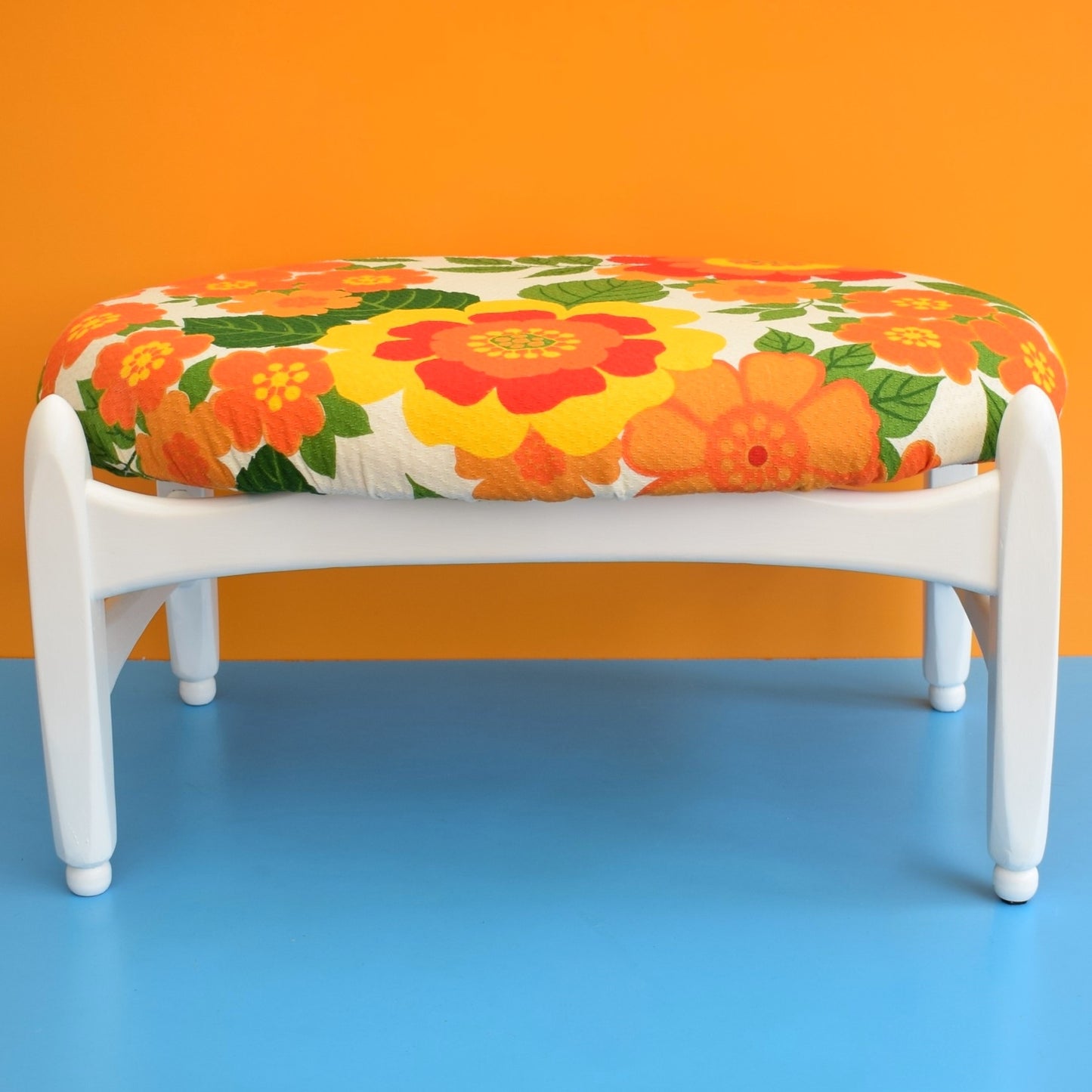 Vintage 1960s Oval Footstool - Elliots Of Newbury - French Fabric