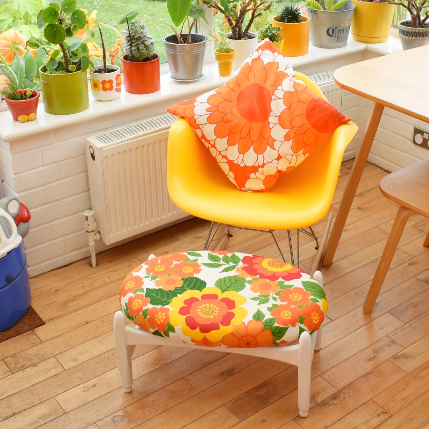 Vintage 1960s Oval Footstool - Elliots Of Newbury - French Fabric