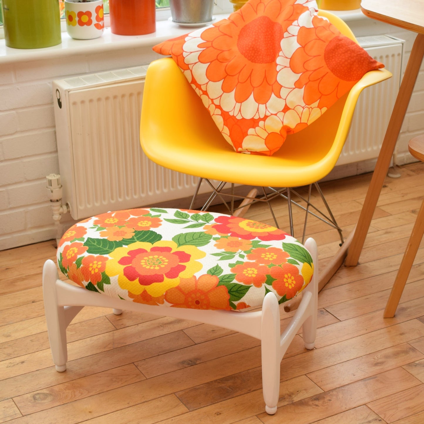 Vintage 1960s Oval Footstool - Elliots Of Newbury - French Fabric