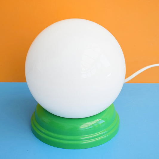 Vintage 1960s Glass Globe / Wooden Lamp - Green & White by Vintage
