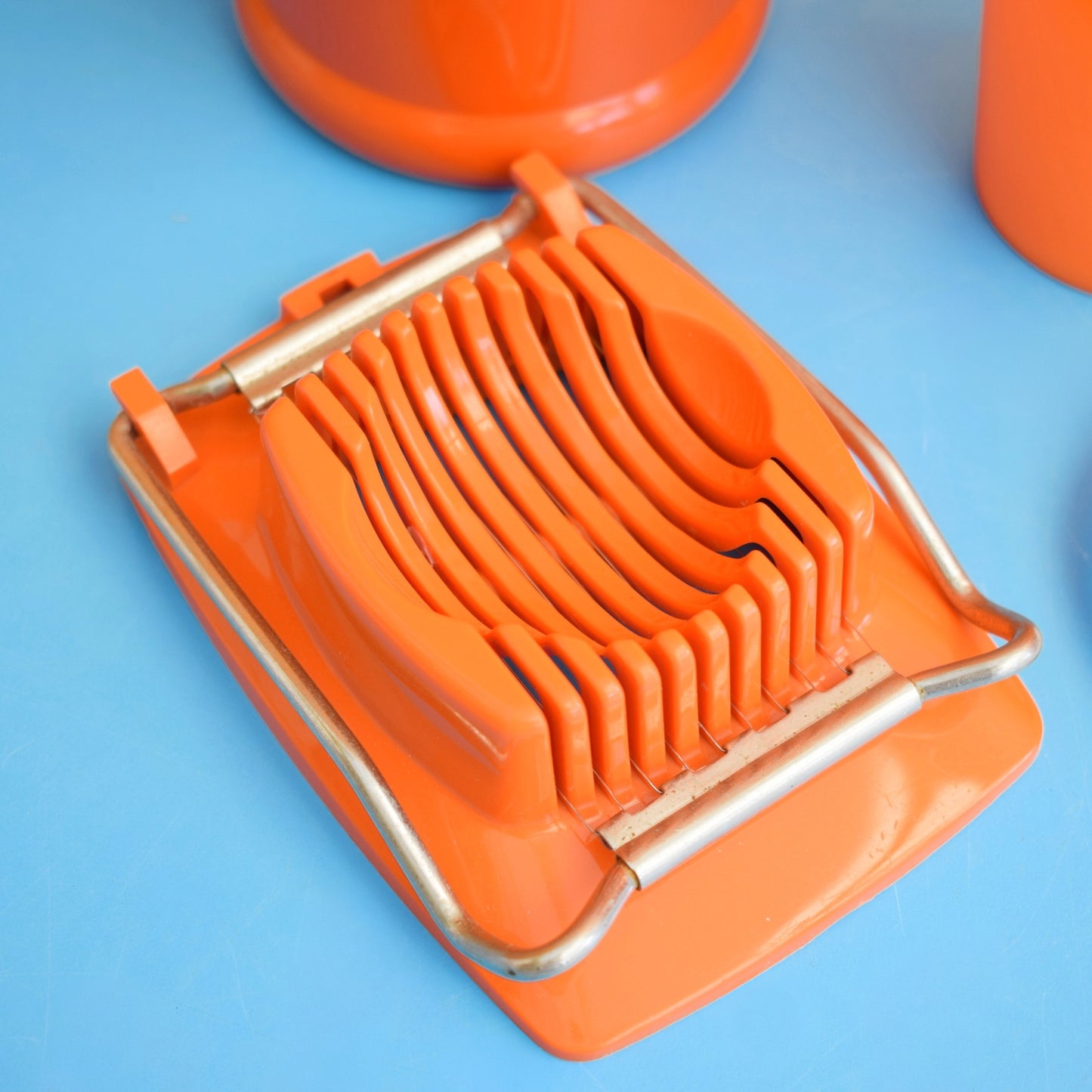 Vintage 1970s Plastic Egg Slicer / Flour Shaker / Storage - Orange - England by Vintage